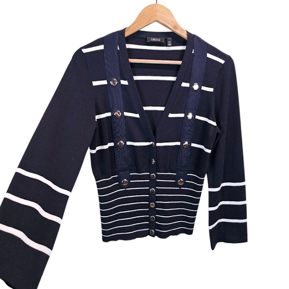 Carlisle Silk Blend Nautical Luxe Knit Snap Front Cardigan Sweater Medium Sailor - Picture 8 of 14